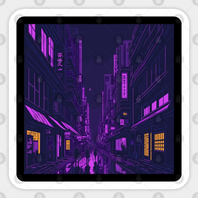 tokyo street night purple Sticker by DesignVerseAlchemy